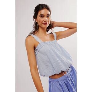 Free People Chambray Because of You Cotton Linen Tank, Western Boho Size L, NWOT